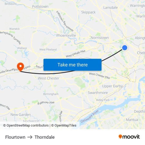 Flourtown to Thorndale map