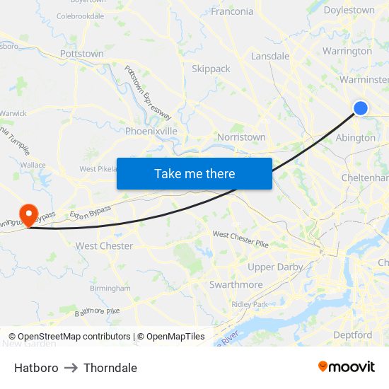 Hatboro to Thorndale map