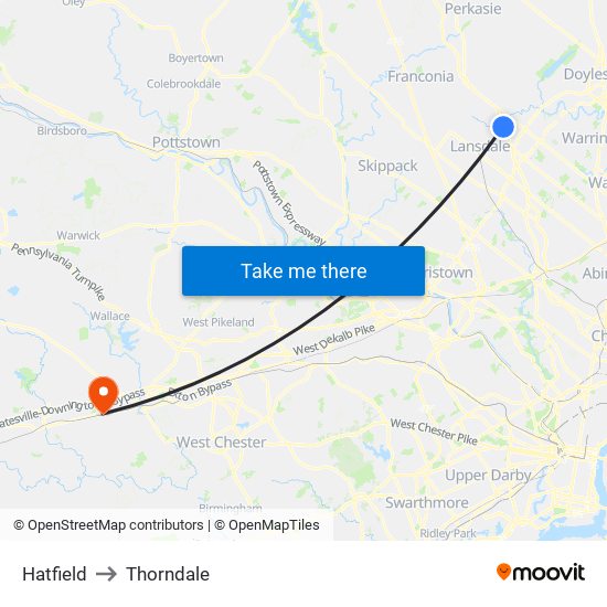 Hatfield to Thorndale map