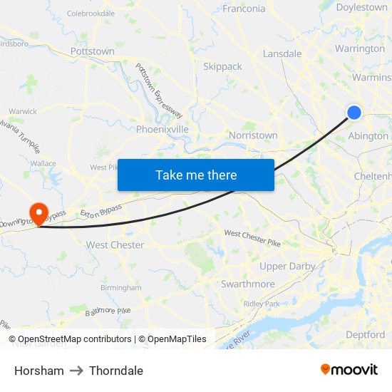 Horsham to Thorndale map