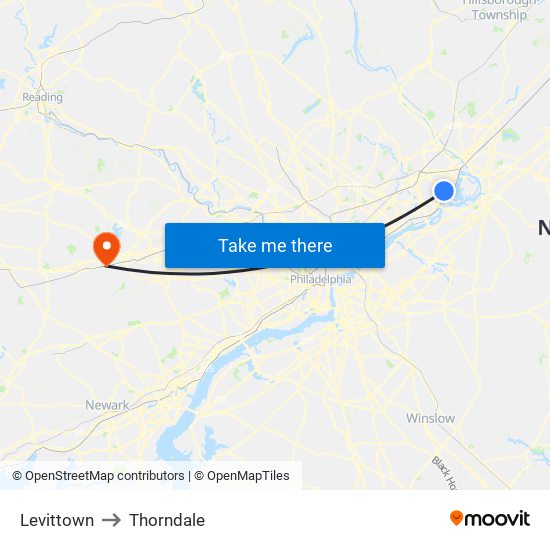 Levittown to Thorndale map