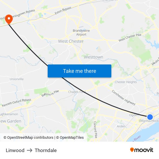 Linwood to Thorndale map