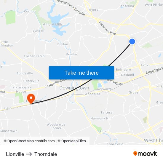 Lionville to Thorndale map