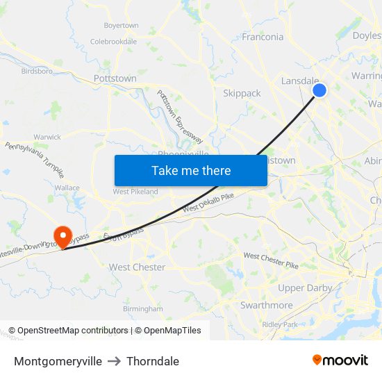 Montgomeryville to Thorndale map