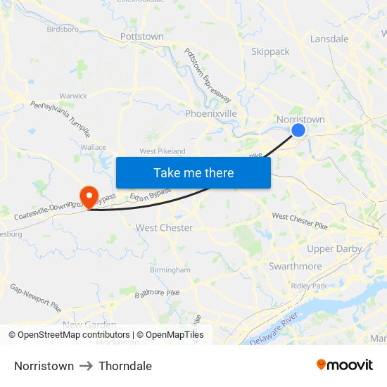 Norristown to Thorndale map