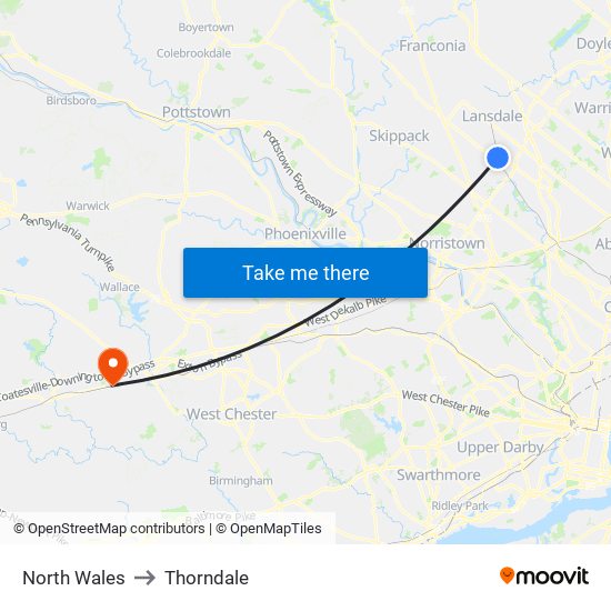 North Wales to Thorndale map