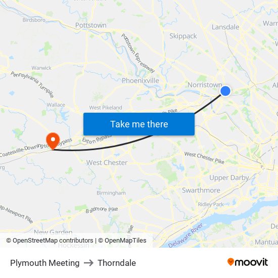 Plymouth Meeting to Thorndale map