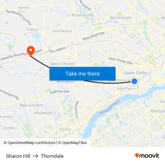 Sharon Hill to Thorndale map