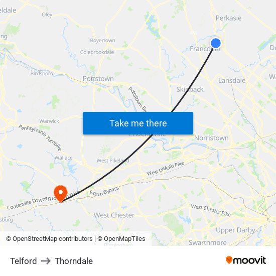 Telford to Thorndale map