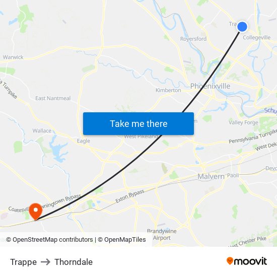 Trappe to Thorndale map