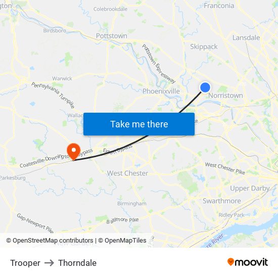 Trooper to Thorndale map