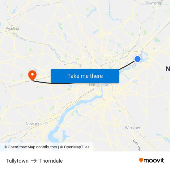 Tullytown to Thorndale map