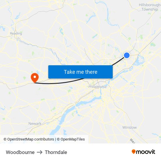 Woodbourne to Thorndale map