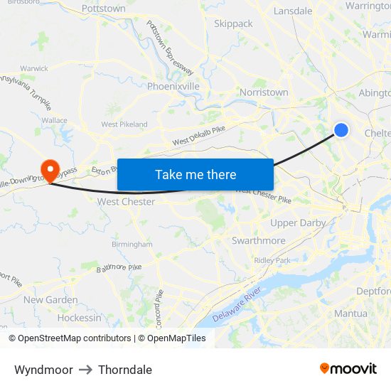 Wyndmoor to Thorndale map