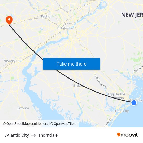 Atlantic City to Thorndale map