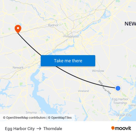 Egg Harbor City to Thorndale map