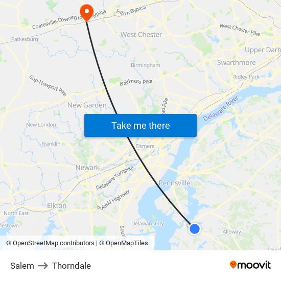 Salem to Thorndale map