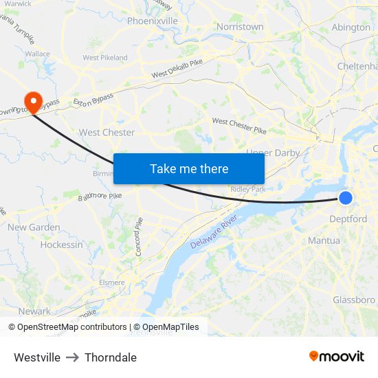 Westville to Thorndale map
