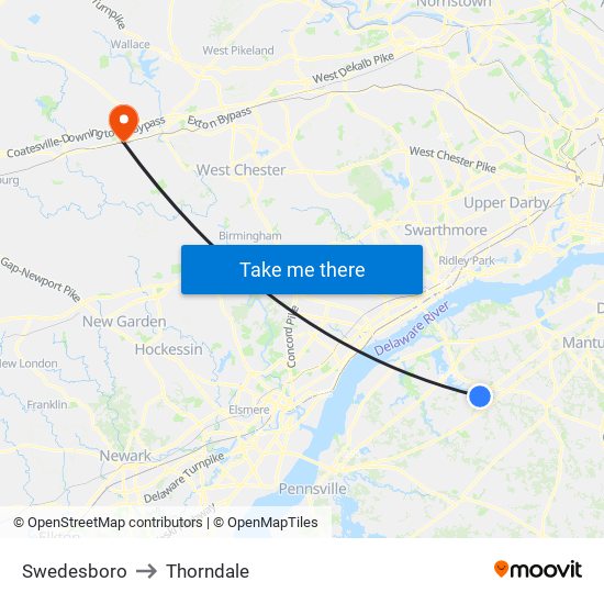 Swedesboro to Thorndale map