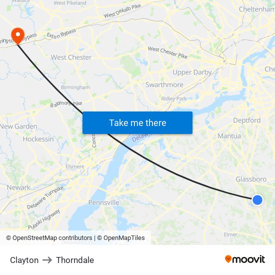 Clayton to Thorndale map