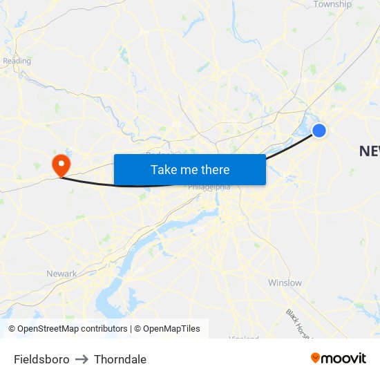 Fieldsboro to Thorndale map