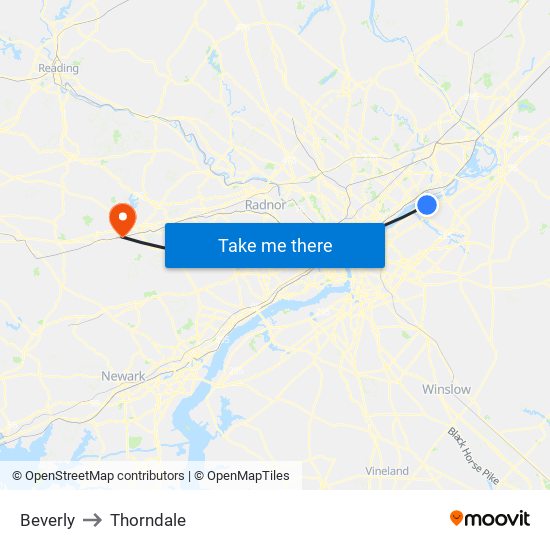 Beverly to Thorndale map