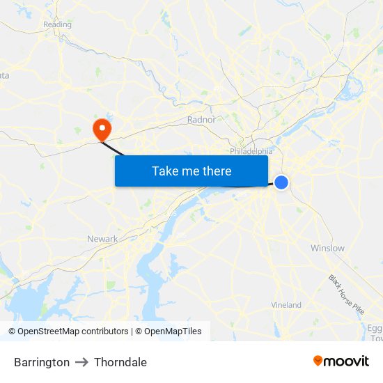 Barrington to Thorndale map