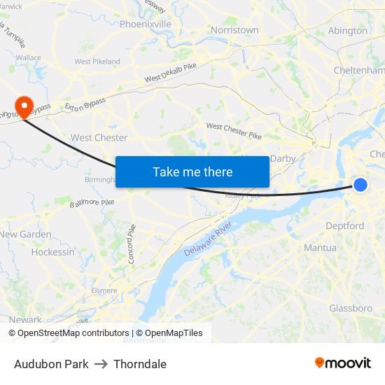 Audubon Park to Thorndale map