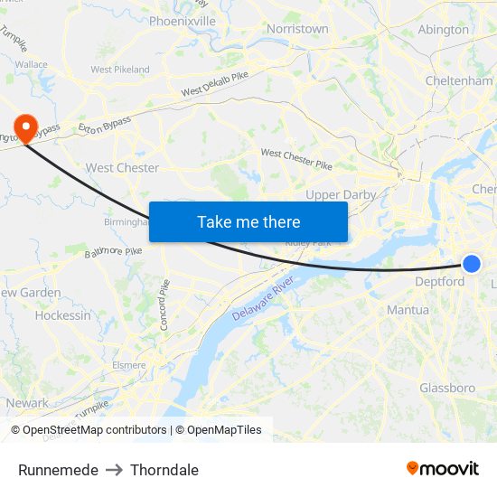 Runnemede to Thorndale map