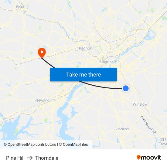 Pine Hill to Thorndale map