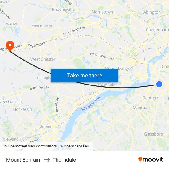 Mount Ephraim to Thorndale map