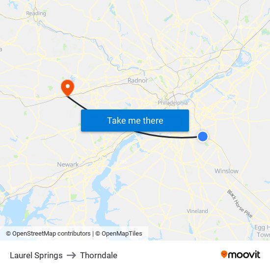 Laurel Springs to Thorndale map