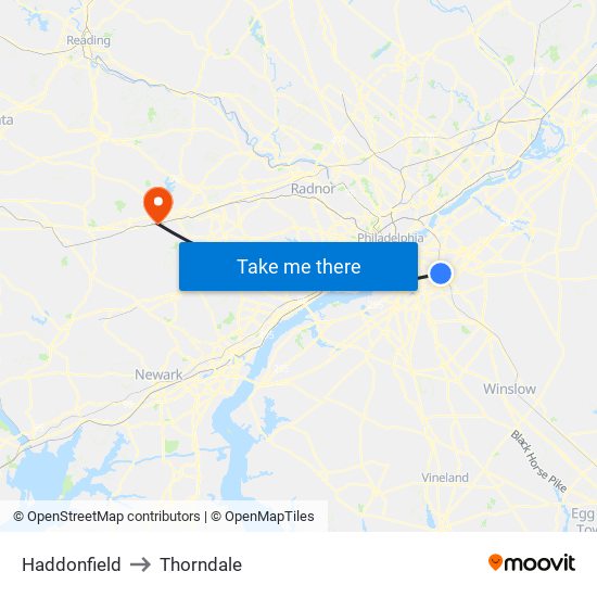 Haddonfield to Thorndale map