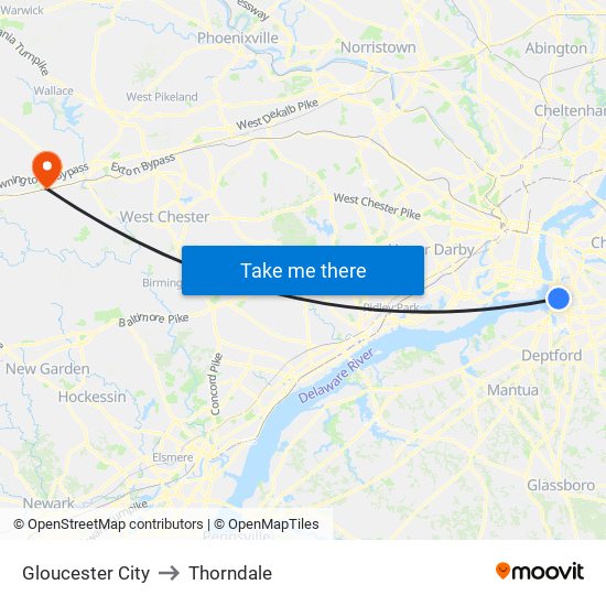 Gloucester City to Thorndale map
