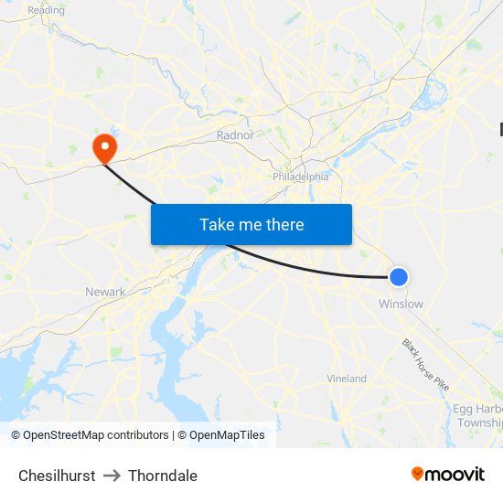 Chesilhurst to Thorndale map