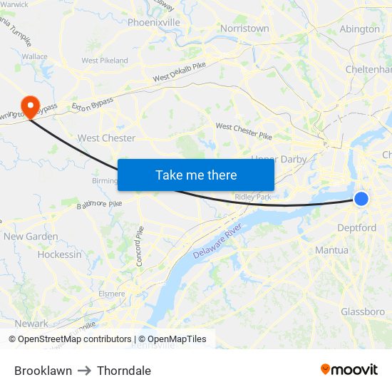 Brooklawn to Thorndale map