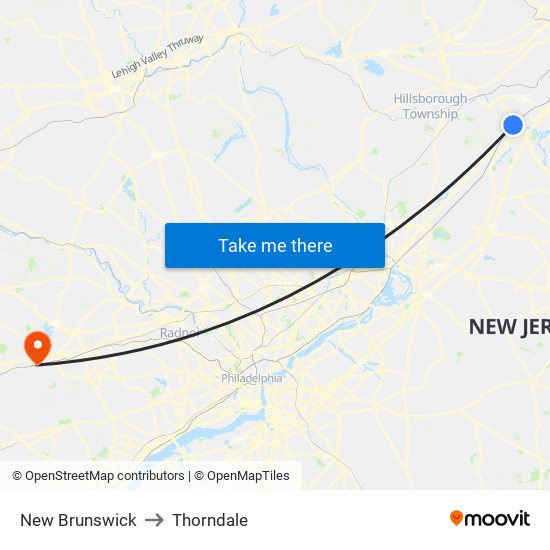 New Brunswick to Thorndale map