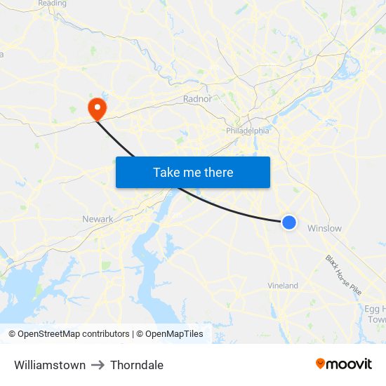 Williamstown to Thorndale map