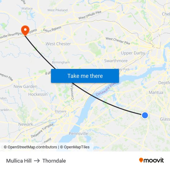 Mullica Hill to Thorndale map