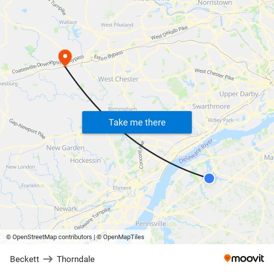 Beckett to Thorndale map