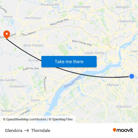 Glendora to Thorndale map