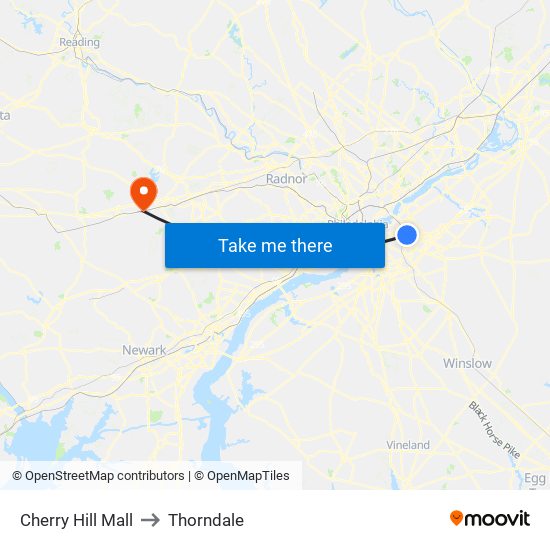 Cherry Hill Mall to Thorndale map