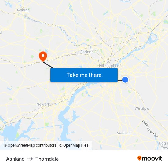 Ashland to Thorndale map