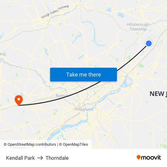 Kendall Park to Thorndale map