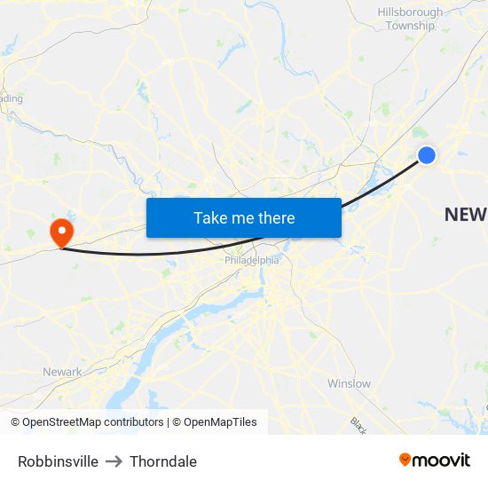 Robbinsville to Thorndale map