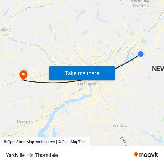 Yardville to Thorndale map