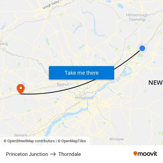 Princeton Junction to Thorndale map