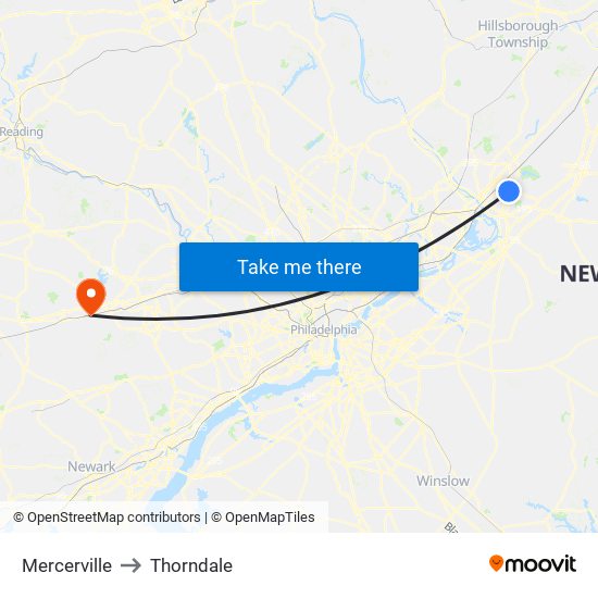 Mercerville to Thorndale map