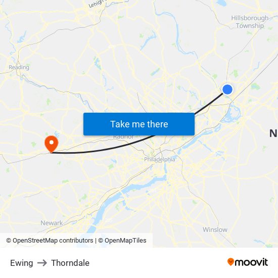 Ewing to Thorndale map