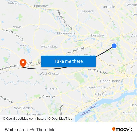 Whitemarsh to Thorndale map